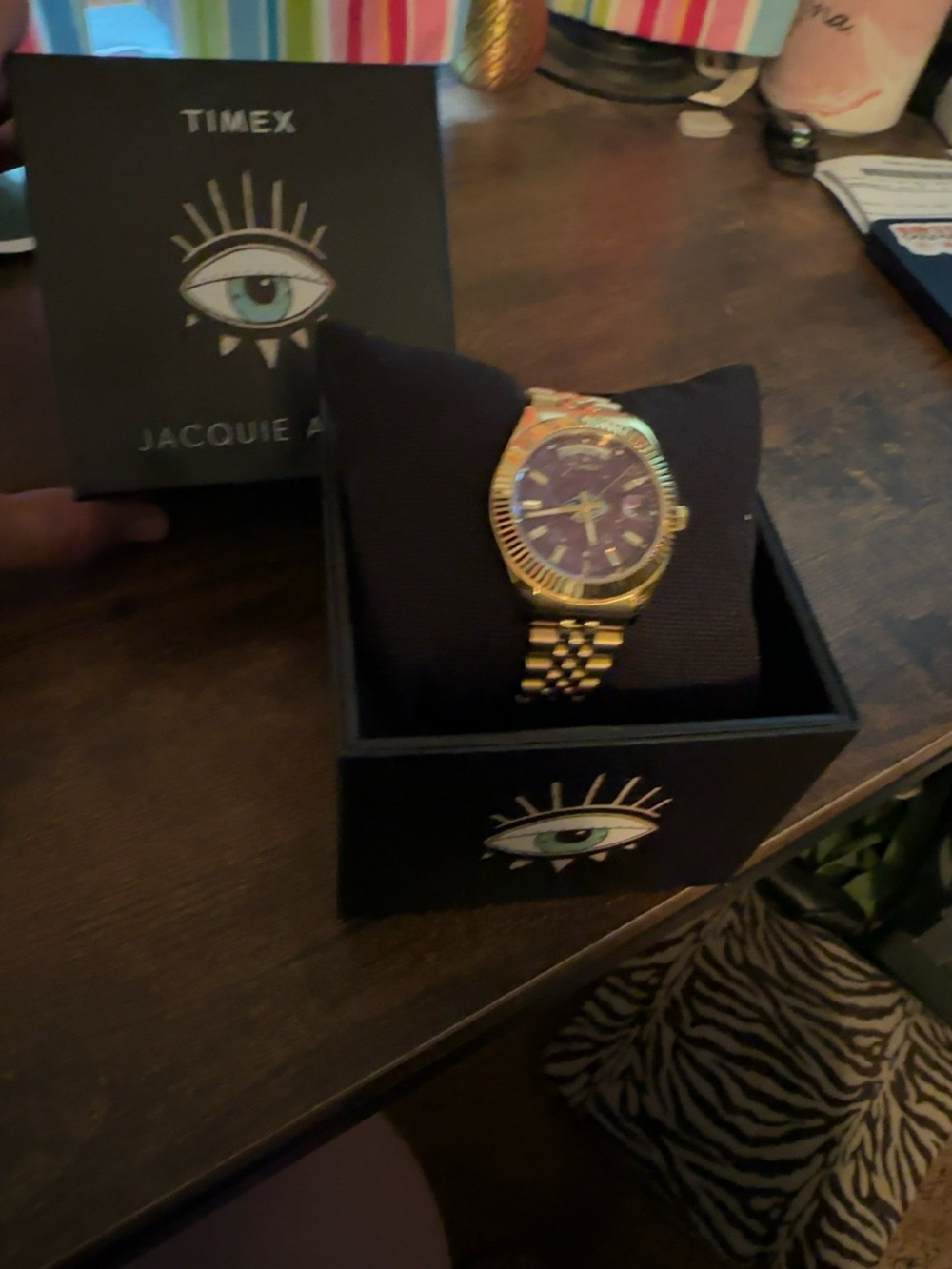 Timex Gold-Tone Bracelet Watch with Purple Dial